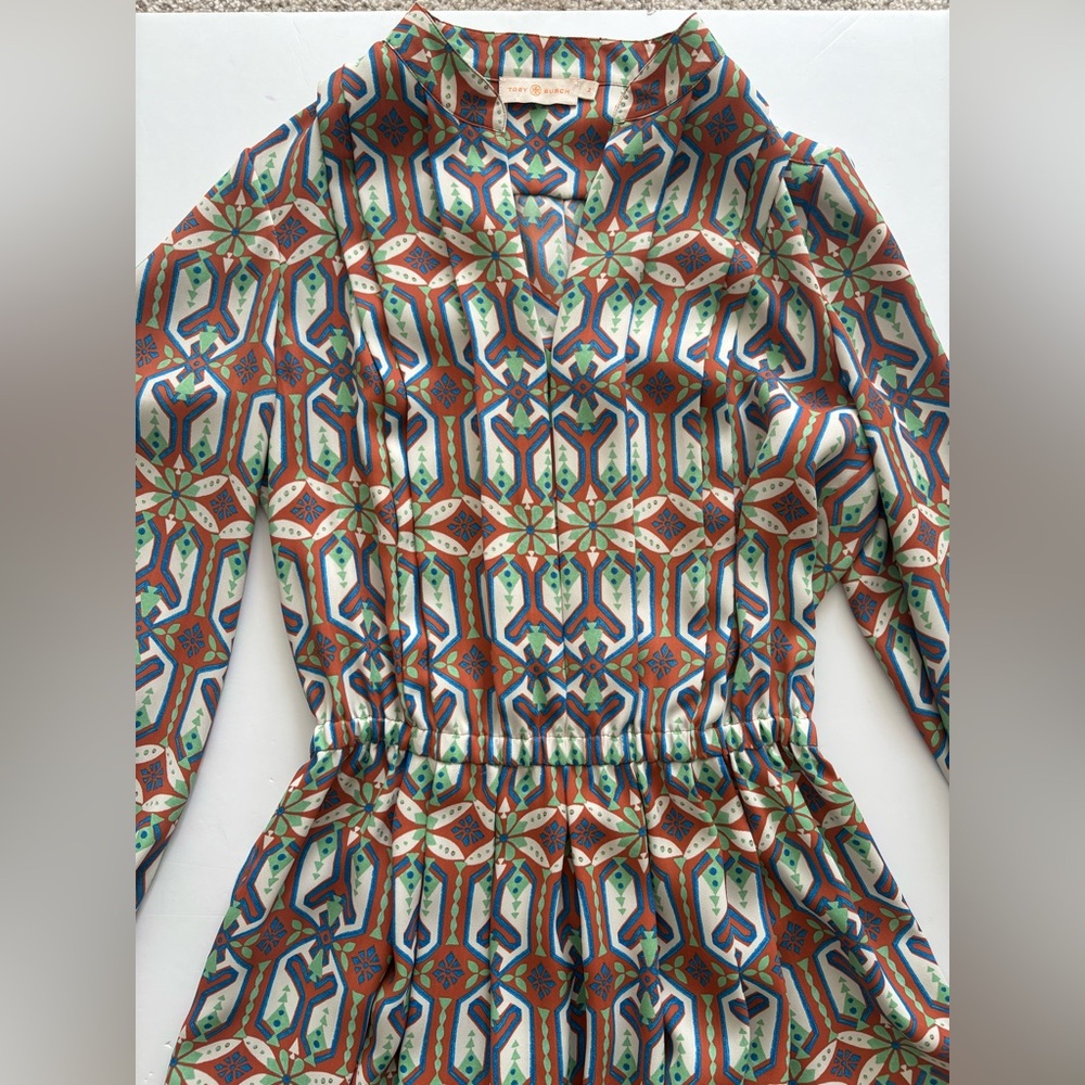 Tory Burch Garden Maze Printed Pleated Midi Dress Size 2 - Picture 4 of 8